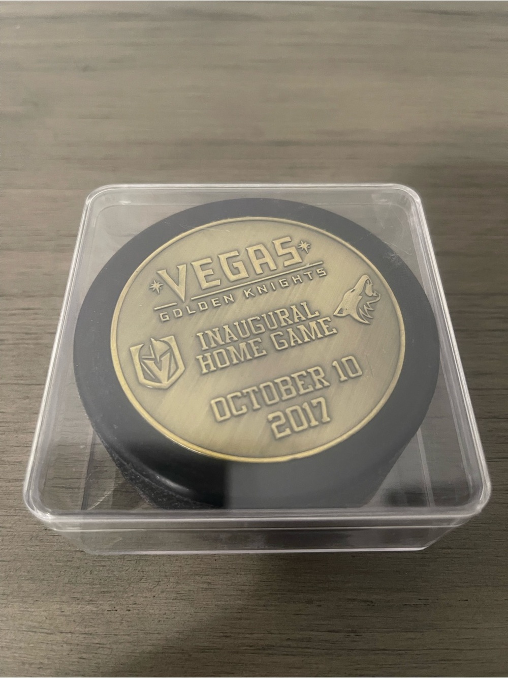Vegas Golden Knights Inaugural Home Game Commemorative Hockey Puck - Gold/Black